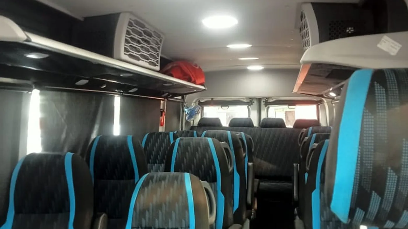 The passenger cabin of a Force Urbania, used for corporate and client travel in Varanasi